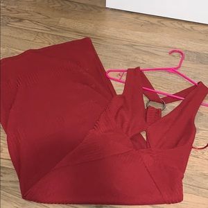 Red Free People Cutout Halter Dress - fall dress, sweater material